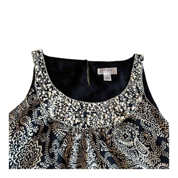 Loft Jeweled Black White Paisley Print Tank Top 8 Summer Spring Blouse Shirt - Picture 2 of 6